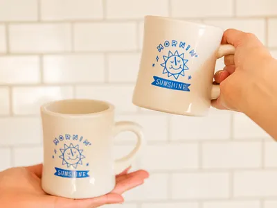 Mornin' Sunshine Diner Mugs design diner mug doodle illustration illustrator lettering mug mug design mug illustration retro retro illustration retro mascot sunshine typography