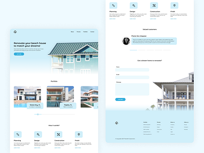 Beach house renovation company website beach construction design home house landing page redesign renovation ui web website