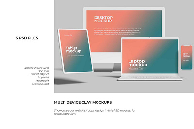 Multi Device Clay Mockups clay desktop display iphone isolated laptop macbook mobile mockup mockup design mockups monitor multidevice pc phone psd mockup screen smartphone tablet template