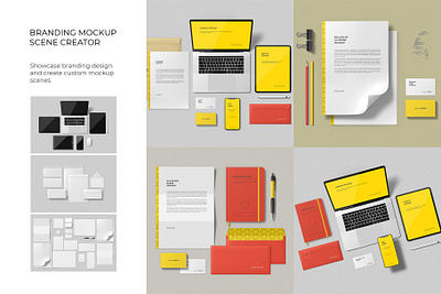 Scene Creator - Branding Mockups advertising brand guidlines branding client presentation devices ipad mockup iphone mockup minimal mockup mockup design paper scene creator shadow overlay stationery stationery mockup template mockup