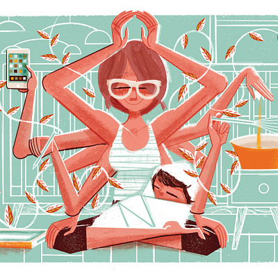 Mindfulness + Motherhood baby editorial illustration illustration midcentury mindfulness