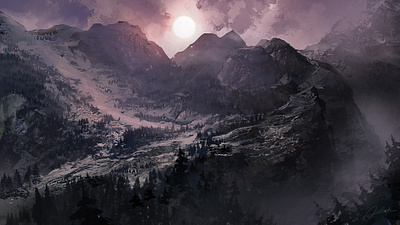 Alpine Dawn clouds environment graphic design landscape rocks sunset