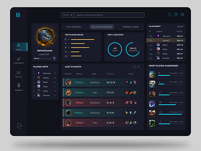 League of Legends Statistics App UI app design graphic design ui ux