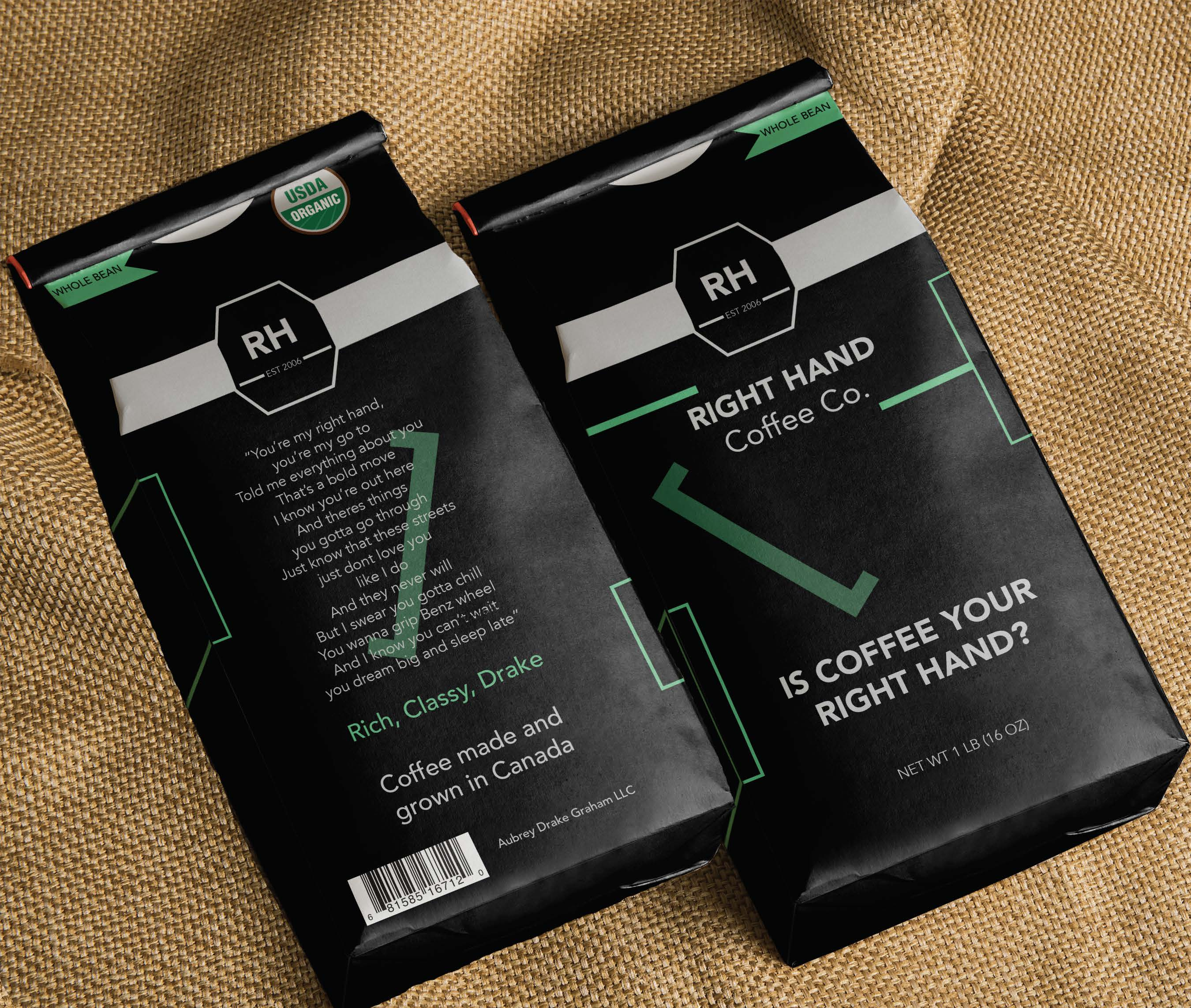 Example of Right Hand Coffee Co. Packaging Design