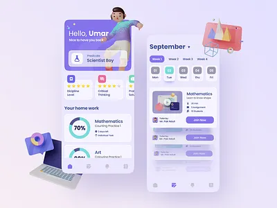 Learning App 3d 3d illustration app calendar child design education exam gradient homework illustration learning app meet mobileapp mobiledashboard school student ui uiux vector