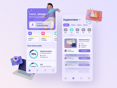 Learning App 3d 3d illustration app calendar child design education exam gradient homework illustration learning app meet mobileapp mobiledashboard school student ui uiux vector