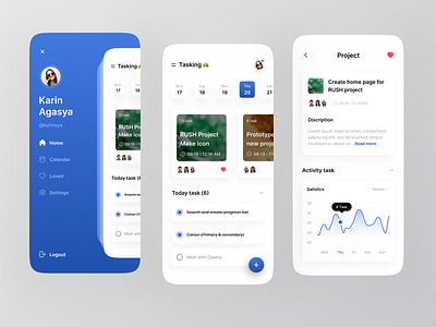 Tasking 👑 - Task manager mobile app blue clean flutter ios mobile mobile app mobile design mobile ui navbar project project management side navbar task task manager to do to do list ui design ui ux