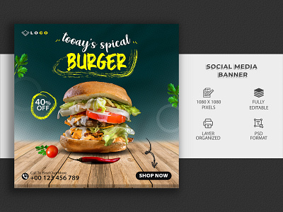 Special Burger Social Media Template Design flyer social