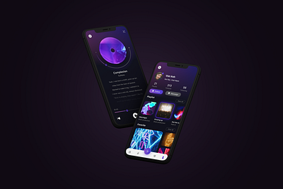 Music App - Profile - Play Screen app black challenge daily dark follow graphic design interface mobi mode mordel mordern music play playlist profile purple ui ui ux