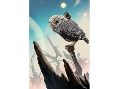 The Solar Rider animal character fantasy landscape moebius owl roger dean sci fi sky soy