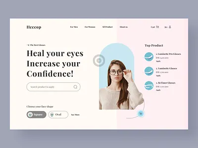 Heceop Optic - Header Web Exploration of Health Glasses design exploration future glasses header health modern optic simple startup ui uidesign uiux userinterface website yogyakarta