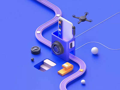 3D isometric animation 3d 3d illustration 3d isometric animation apple pencil c4d c4d source file clean drone drone 3d factory hero header illustrator isometric isometric animation landing page machine minimal render web design