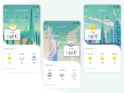 Weather app | Mobile App app colorful concept design designer illustration redesign typography ui ux weather web