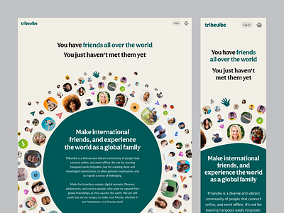 Tribevibe animation clean colorful dailyui design digital nomad friends green hospitality landing meetup mobile app travel travel landing travel website trips ui uidesign website world