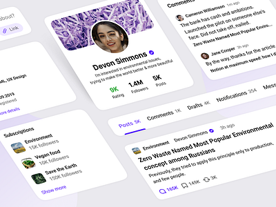 UI components of user profile best shot clean components creative design designsystem flat ui uikit usercard userinterface userprofile ux