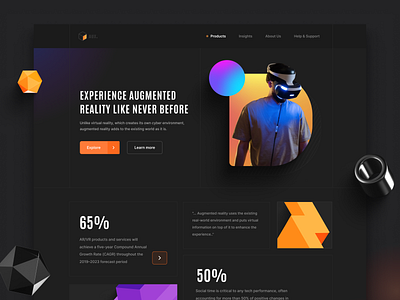 Experience Augmented Reality 3d app au black branding colour contrast dark theme design dribbble graphic design homepage illustration ui ui design ux website