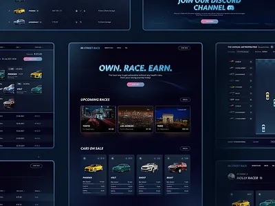 Street Race NFT website car design figma homepage marketplace neon nft racing ui uiux webdesign