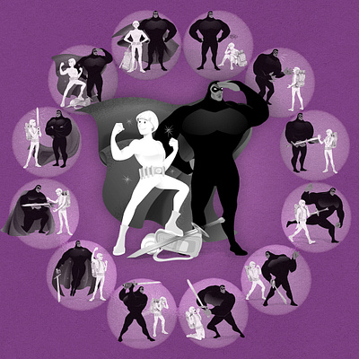 The Hero's Journey (for Two) Cycle illustration infographic limited palette monochrome vector vector art