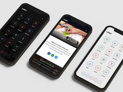 Landy Mobile | HTML, CSS & JS Mobile Website Template android app circled icons dark interface dark mode design ghost icons homepage design icon design icons ios iphone landing page landing page menu light interface design light mode mobile ui user interface design
