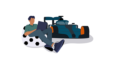 Streaming, gaming and relax at home.Character is watching sports blue boy character computer dark flat football gaming internet laptop man network orange relax rest sport streaming tv vpn work