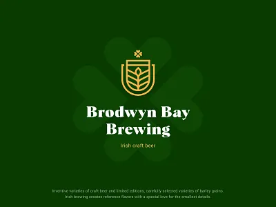 Logo for Brodwyn Bay Brewing beer beer logo beverages brand designer brand identity branding craft beer drinks drinks logo grain graphic designer green ireland logo logo designer logo maker package shamrock shield visual