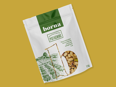 Packaging for nuts food graphic design hand drawn illustration label landscape nut organic pouch