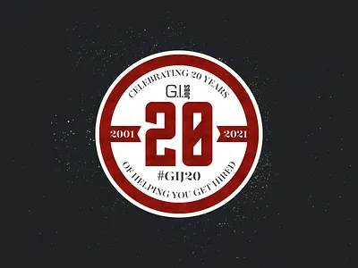 G.I. Jobs 20th Anniversary Seal 20 anniversary banner branding circle design g.i. jobs graphic logo magazine military number red round seal simple tagline typography veterans year