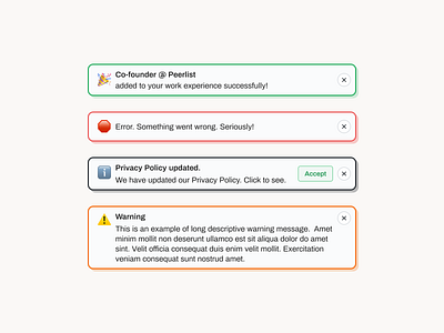 Toast notifications/message exploration design notification peerlist toast message ui user interface ux design website