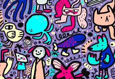 Colorful doodles cat colorful cute doddle art dog doodle doodle artist doodleart fox illustration illustration art