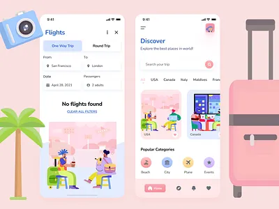 Travel app - Mobile UI / UX design figma flights app illustration iosapp mobile app design mobile ui travel app trip app uiuxdesign