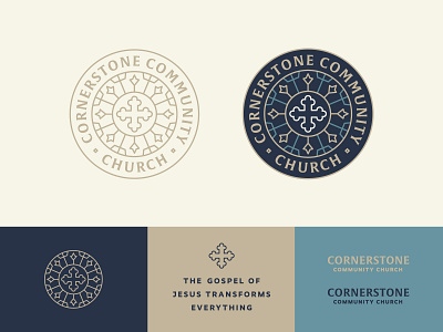 Cornerstone Community Church badge brand branding church community cornerstone cross flourishes graphic historic illustration logo ministry monoline reformation sticker trinity vector vintage