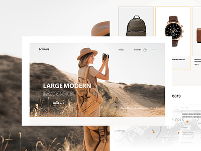 Armania Store Landing Page Design app design bags cart design e commerce fashion homepage landing landing page products shop store ui ui ux wahtches wallets web website