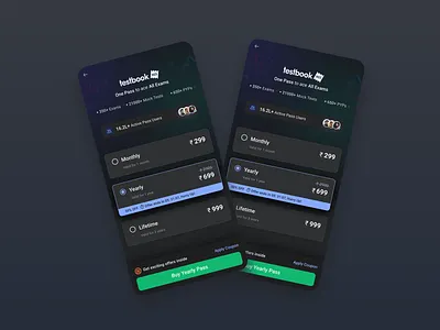 Testbook Pass (Black Theme) app app design blacktheme branding dark darktheme design product productdesign subscription ui ui design ux ux design