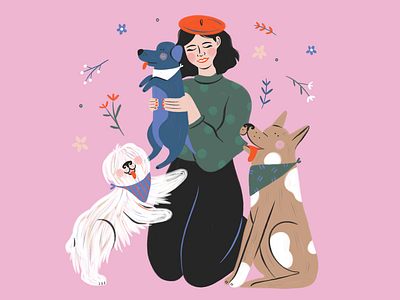 Doggos clothing design dog friends hand drawn happy home illustration illustrator people pet procreate woman