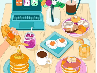 Isometric Illustration 2d 3d art breakfast color design food illustration isometric meal shapes visual