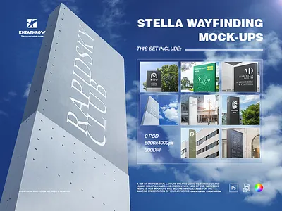 STELLA WAYFINDING MOCK-UPS environmental graphics exterior information design logo logo mock up outdoor signage presentation screen sign board signpost stella