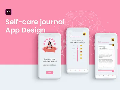 Self-care journal app design emotions inspiration journal love myself self ui
