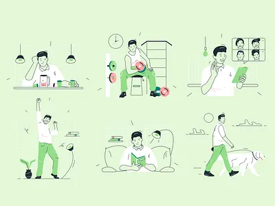 Nick Illustrations ✌️🍝💻 beer book character chat colorful communication design dog gym illustration kapustin pet resources set vector