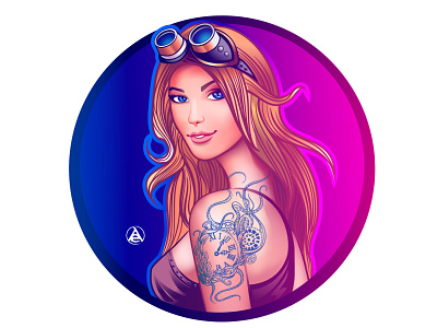 Steam girl art beauty design fantasy girl illustration pink color portrait steampunk vector