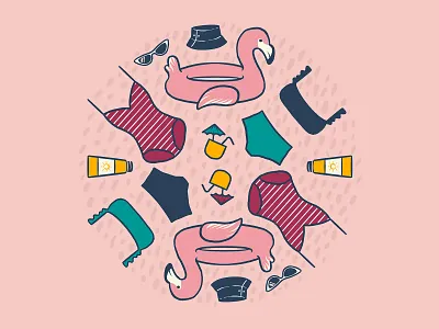 Dock and lakeside essentials bathing suit bikini bucket hat dock drink flamingo floatie lake summer swimming