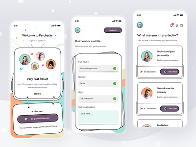 Personality Test App android app card clean design illustration ios login mobile personality profile test ui