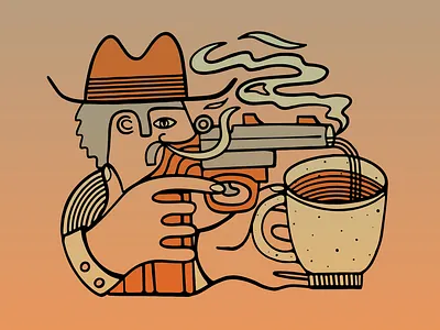 Cowboy Coffee abstract beer branding brewery coffee coffee beans cow boy cup design doodle gradient gun illustration outlaw roasters smoking smoking gun western
