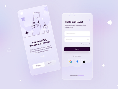 Skincare App Onboarding and Login app coderhouse dailyui illustration lilac login onboarding skincare ui uichallenge ux uxui