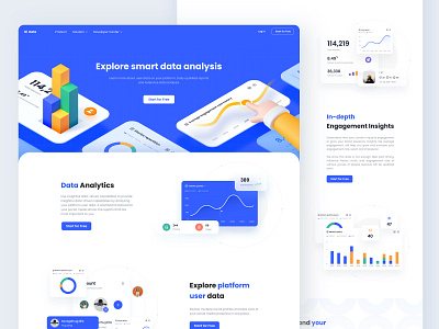 Landing Page 2.5d blue c4d data illustration isometric ui ux