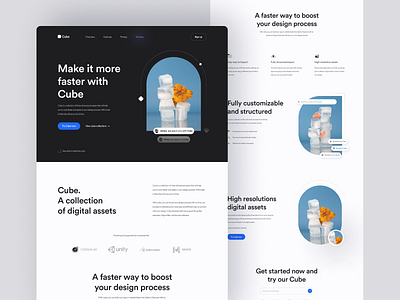 Cube · UI Assets Landing Page app clean design illustration interface landing page minimal typography ui ui asset ui design ui kit user interface ux web web design website