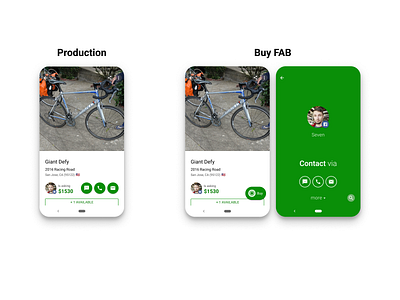 Sprocket Android Contact Buttons UX Redesign android bicycle bike button buttons buy call contact email fab fix green marketplace material redesign sms sprocket text user friendly ux