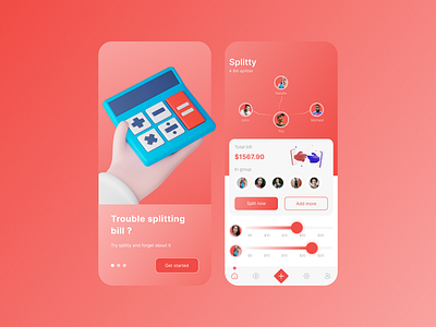 Splitty - A bill splitter 3d adobexd animation app design banking app best shot bill split design figma finance financial financial app fintech interaction split app ui uidesign uiux uiux design ux