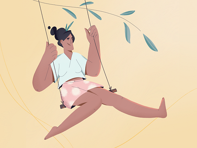 Girl on a swing 2d character character character design design girl girlfriend illustration nature spring summer swing tree vector