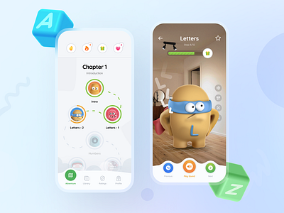 AR Learning App for kids - Mobile app 3d app ar camera chapter child clean game gift jorney kids learning letters mobile numbers play progress streak ui ux