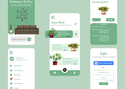 Plants E-Commerce app design ui ux vector